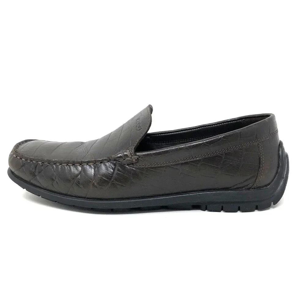 Ecco Leather Croc Embossed Driving Loafers Mens Size 7.5 Eu 41 Preppy Ivy League